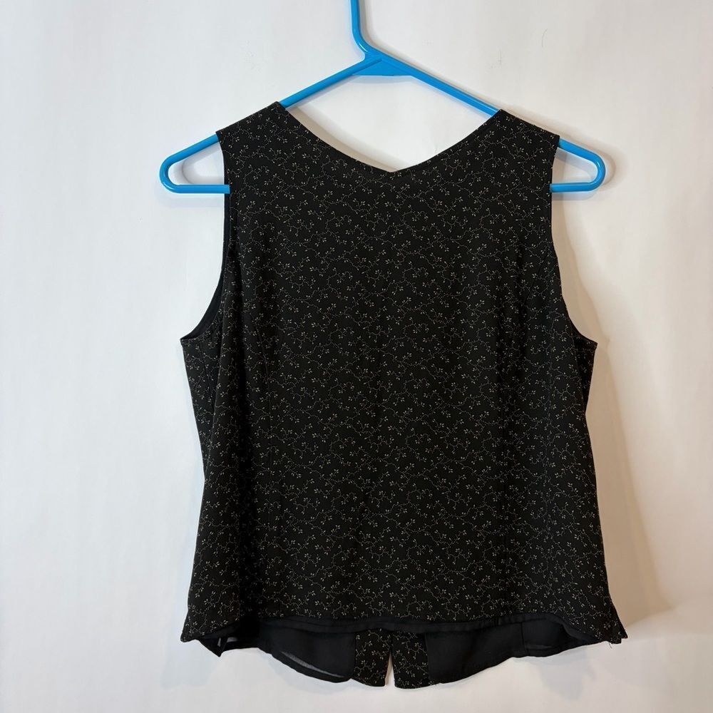 Vintage Talbots Black Sleeveless Tank Ditsy Floral Button Back size 8